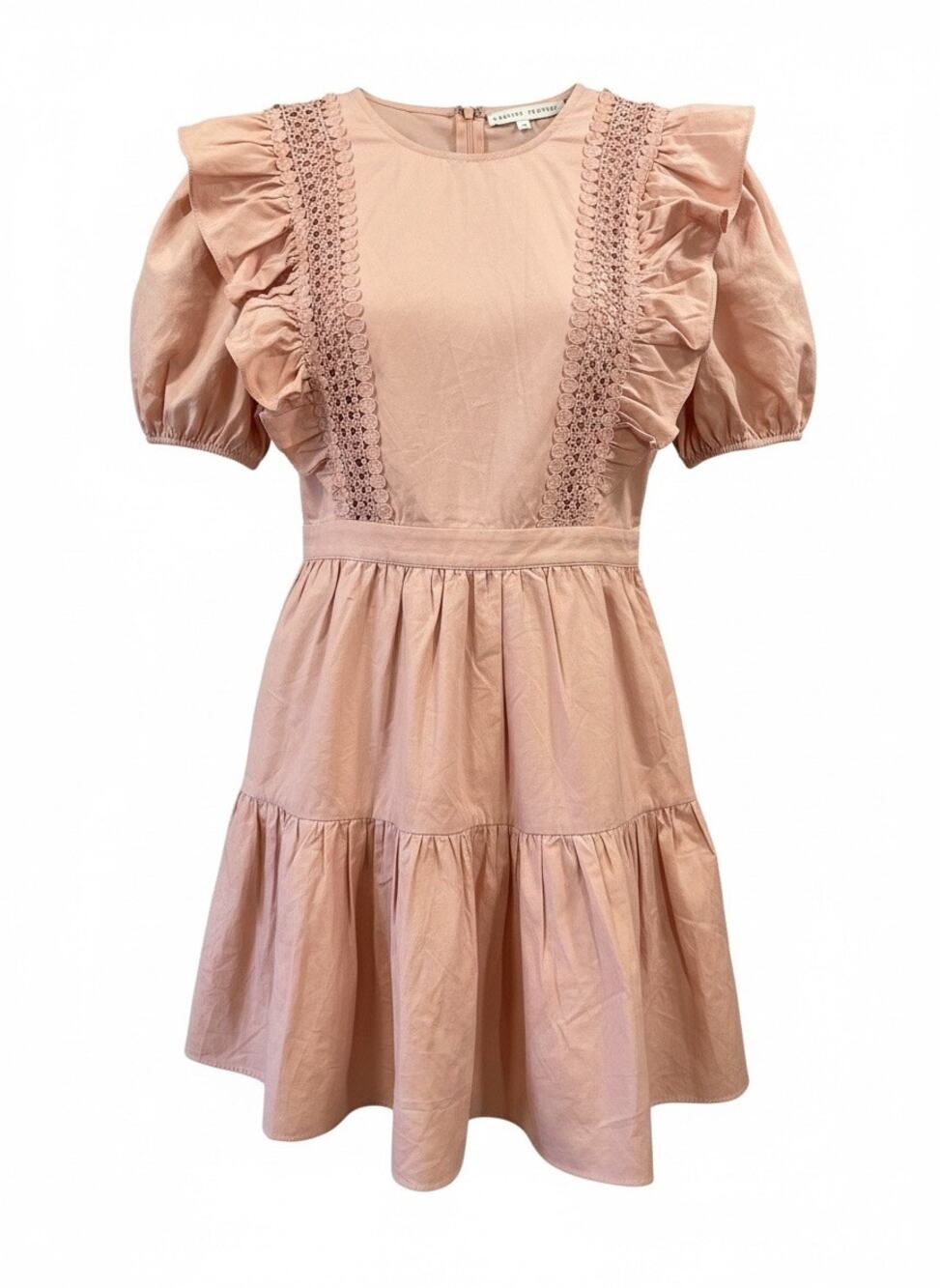 English Factory 2.7 August Apparel Lace Insert Puff Sleeve Pink Dress S NWOT